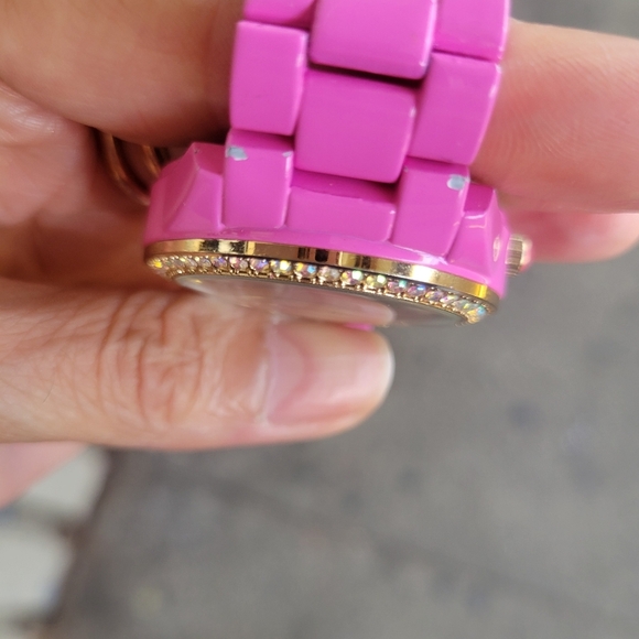 Betsey Johnson Pink and Gold Sparkle Watch With Floating Trinkets EUC - Picture 2 of 10